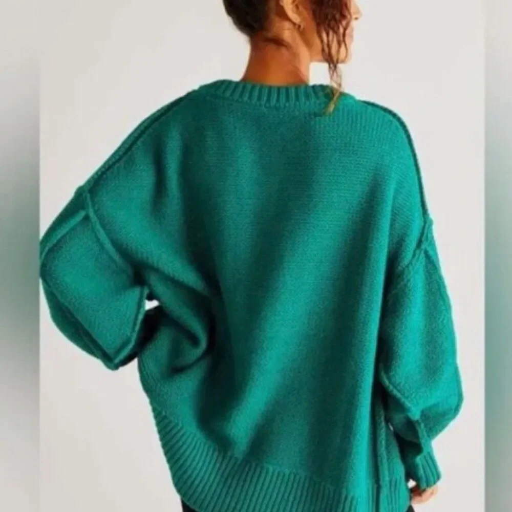 Free People Green Knit Alli V-Neck Mountain View Sweater OB1626643